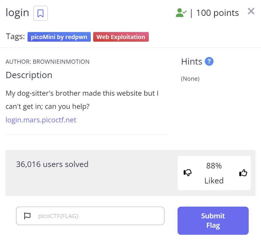 picoCTF: login(Web) 이미지 1