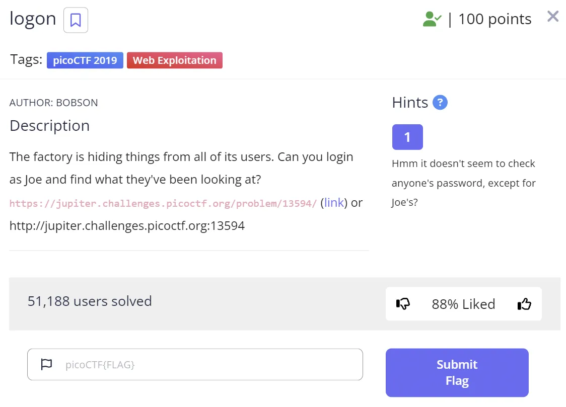 picoCTF: logon(Web) 이미지 1