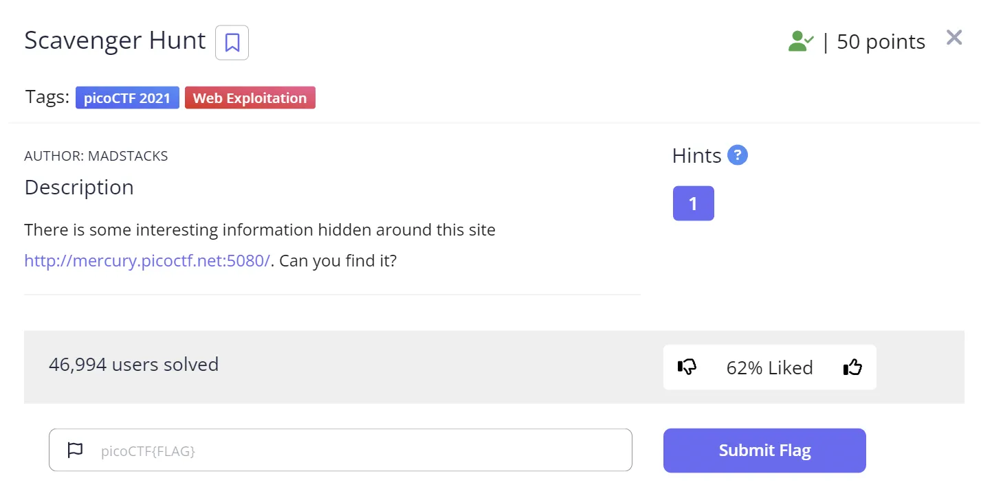 picoCTF: Scavenger Hunt(Web) 이미지 1