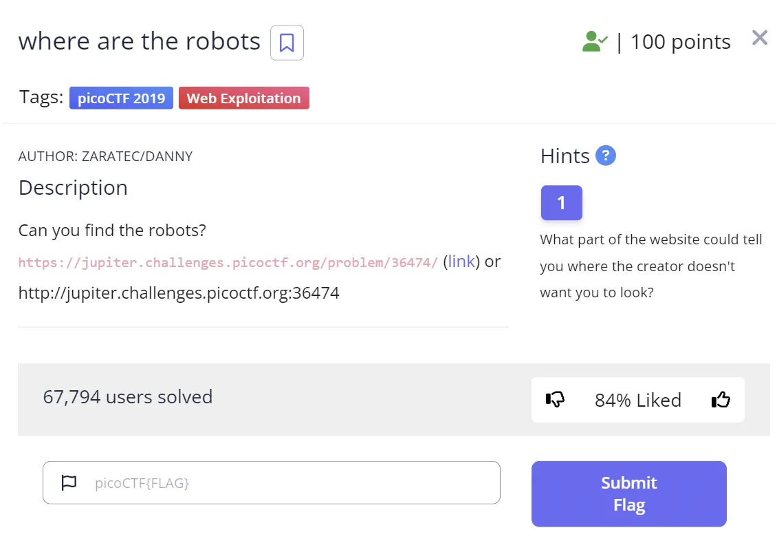 picoCTF: where are the robots(Web) 이미지 1